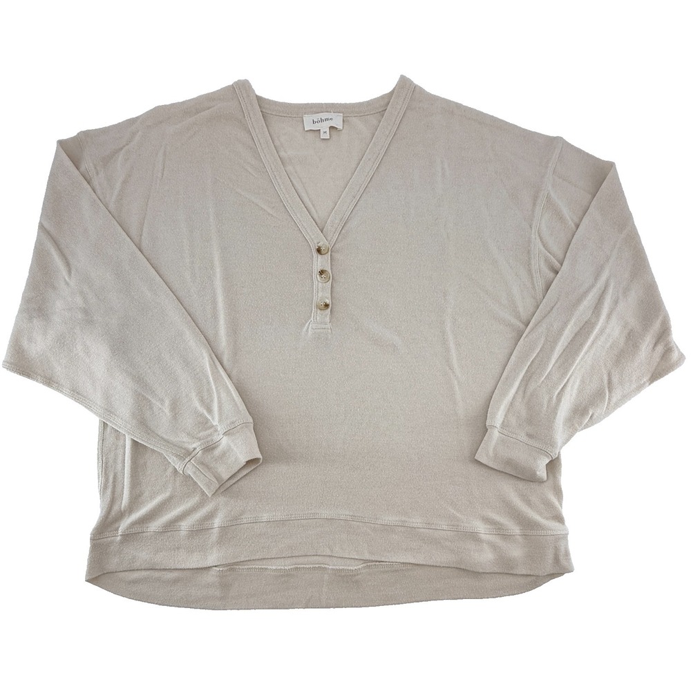bohme Cream V-Neck Button Henley Top